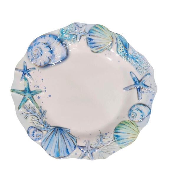 WIND & WATER Seashells & Starfish Melamine Dinner Plates 11in Set of 4 NEW - Picture 1 of 14